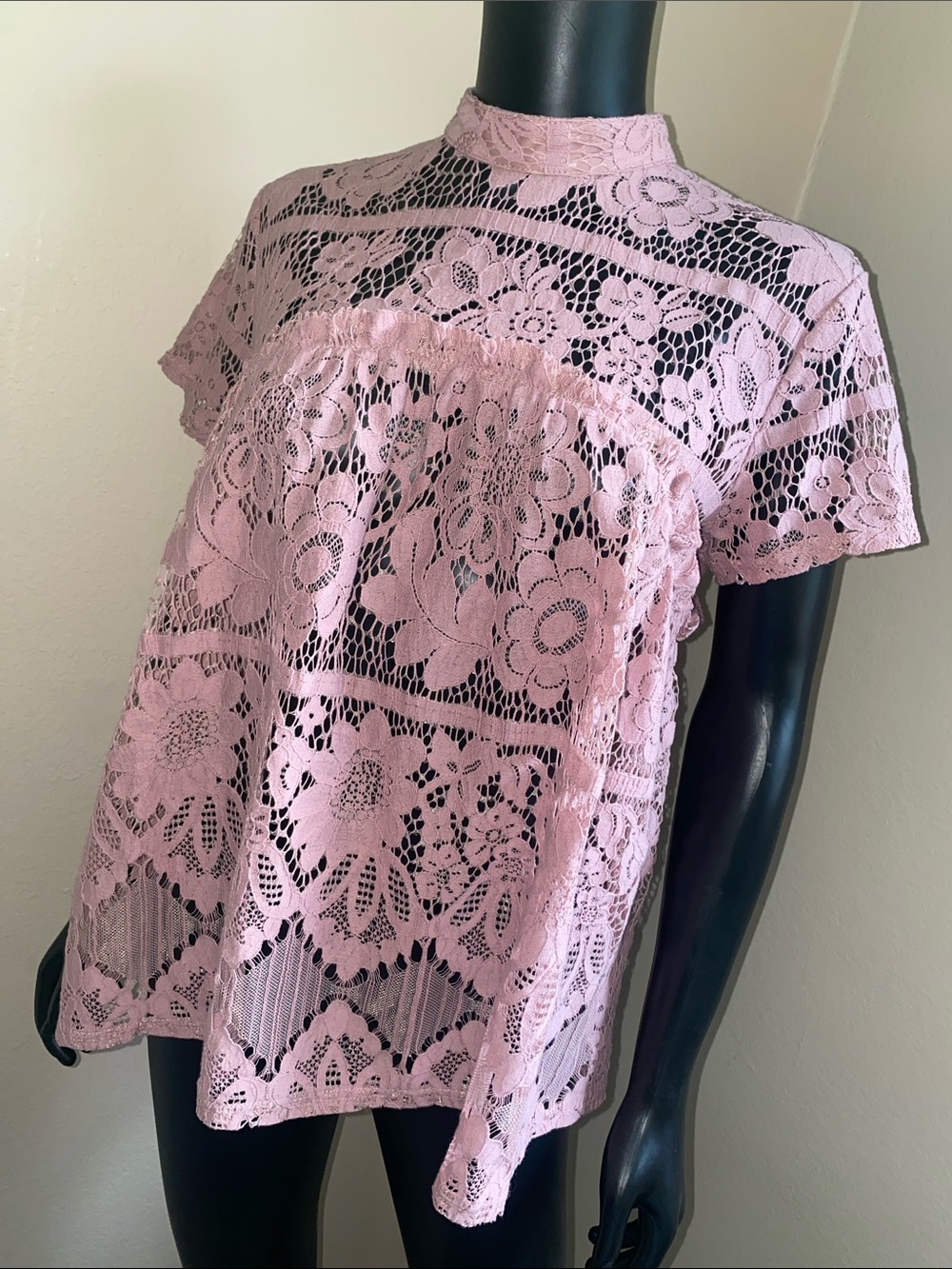 Luna Rae High-Neck Lace Blouse in Pink Dusty Rose - Picture 3 of 11